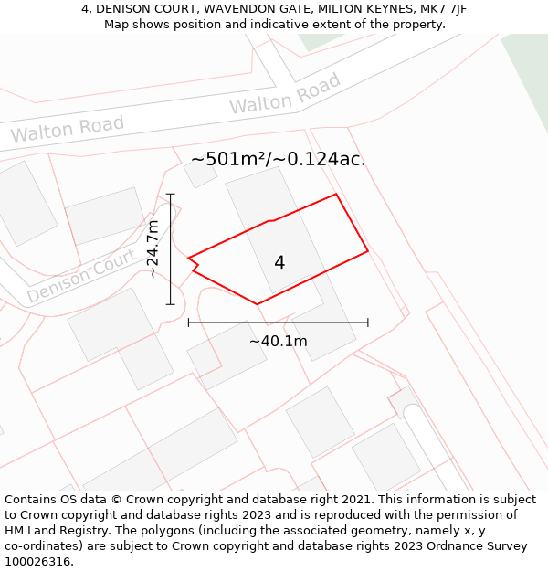 4, DENISON COURT, WAVENDON GATE, MILTON KEYNES, MK7 7JF: Plot and title map