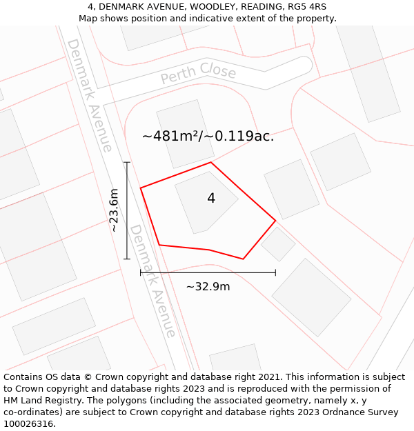 4, DENMARK AVENUE, WOODLEY, READING, RG5 4RS: Plot and title map