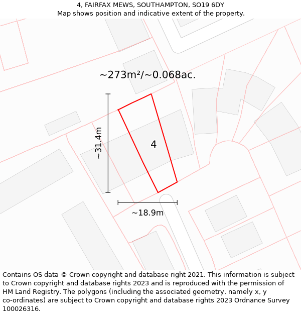 4, FAIRFAX MEWS, SOUTHAMPTON, SO19 6DY: Plot and title map