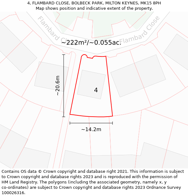 4, FLAMBARD CLOSE, BOLBECK PARK, MILTON KEYNES, MK15 8PH: Plot and title map