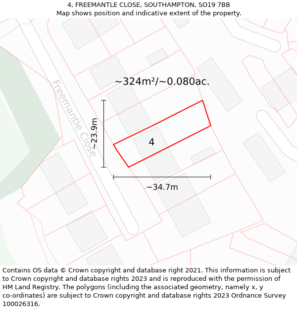 4, FREEMANTLE CLOSE, SOUTHAMPTON, SO19 7BB: Plot and title map