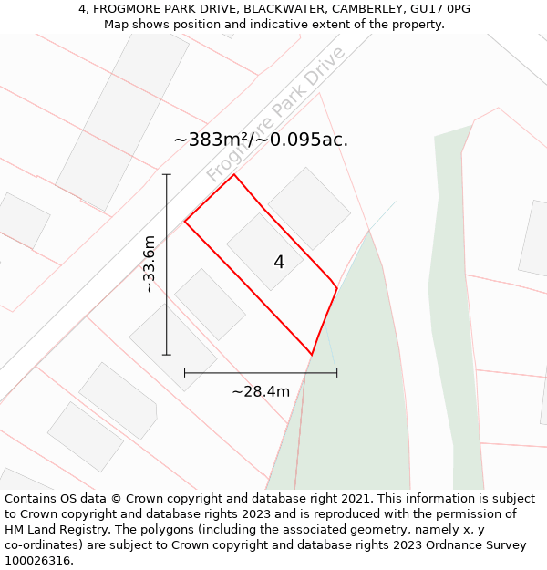 4, FROGMORE PARK DRIVE, BLACKWATER, CAMBERLEY, GU17 0PG: Plot and title map