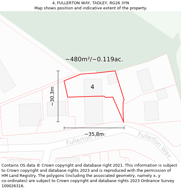 4, FULLERTON WAY, TADLEY, RG26 3YN: Plot and title map