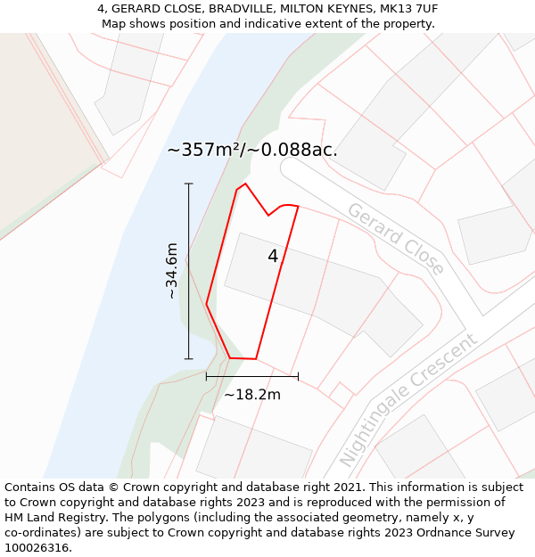 4, GERARD CLOSE, BRADVILLE, MILTON KEYNES, MK13 7UF: Plot and title map