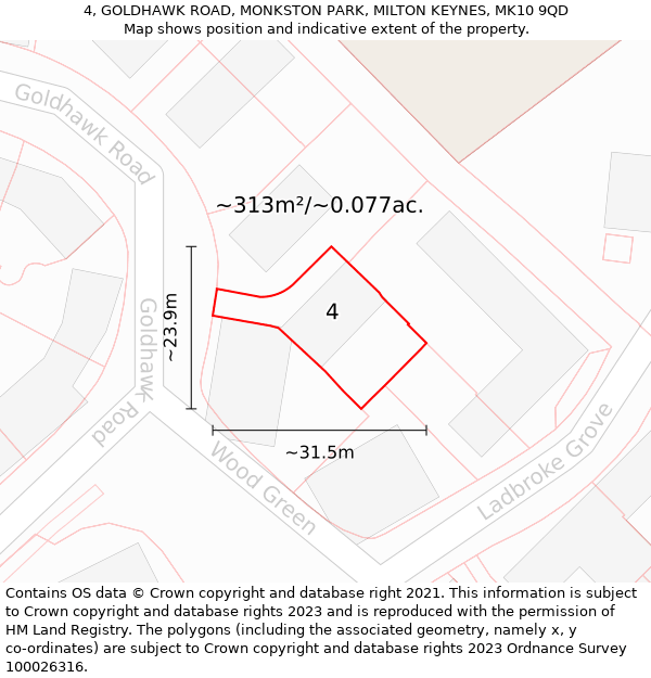 4, GOLDHAWK ROAD, MONKSTON PARK, MILTON KEYNES, MK10 9QD: Plot and title map