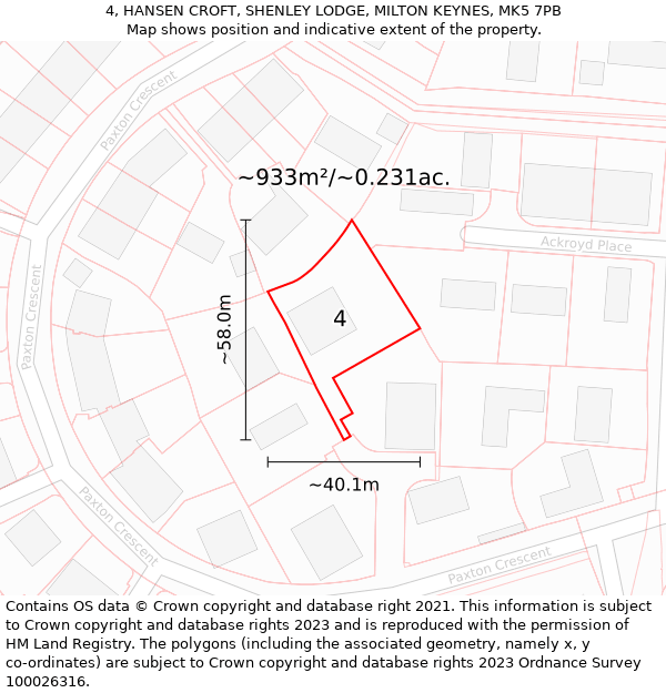 4, HANSEN CROFT, SHENLEY LODGE, MILTON KEYNES, MK5 7PB: Plot and title map