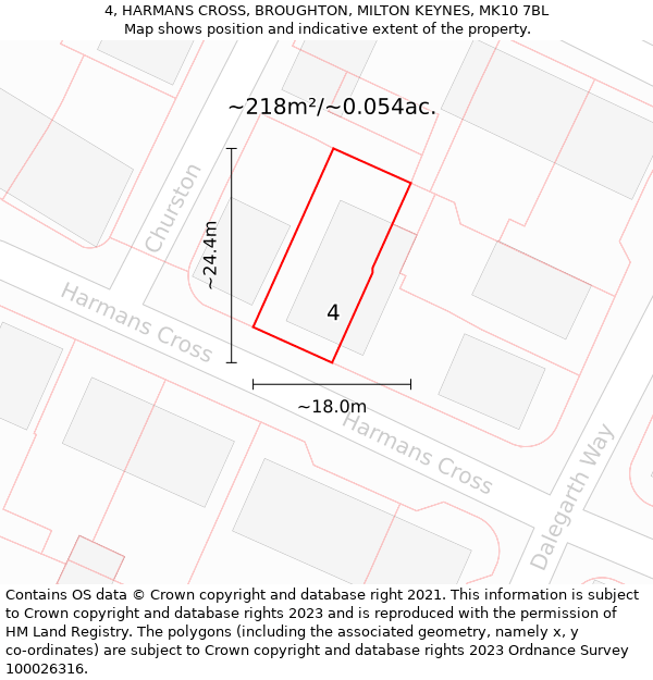 4, HARMANS CROSS, BROUGHTON, MILTON KEYNES, MK10 7BL: Plot and title map