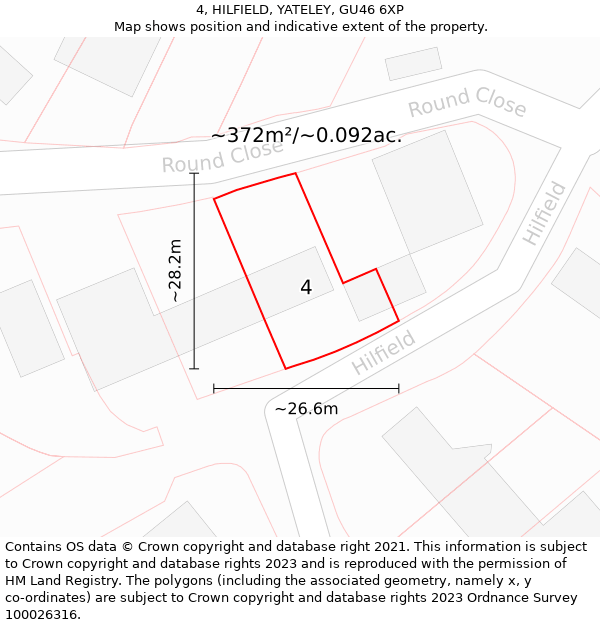 4, HILFIELD, YATELEY, GU46 6XP: Plot and title map