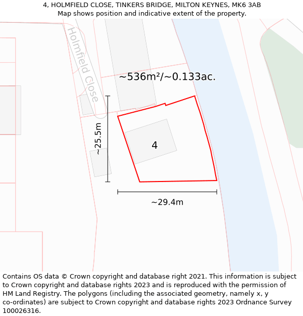 4, HOLMFIELD CLOSE, TINKERS BRIDGE, MILTON KEYNES, MK6 3AB: Plot and title map