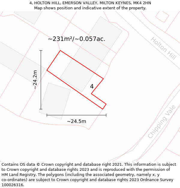 4, HOLTON HILL, EMERSON VALLEY, MILTON KEYNES, MK4 2HN: Plot and title map
