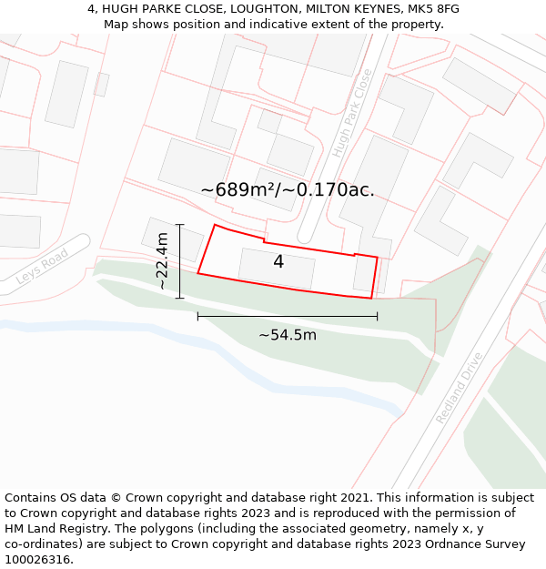 4, HUGH PARKE CLOSE, LOUGHTON, MILTON KEYNES, MK5 8FG: Plot and title map