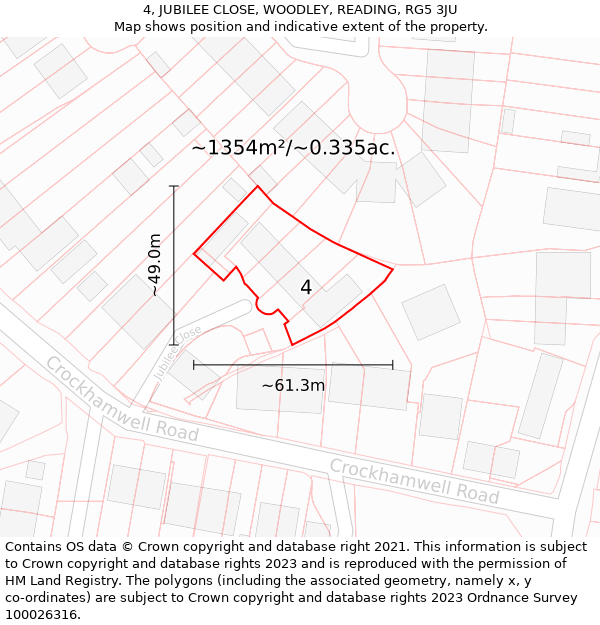 4, JUBILEE CLOSE, WOODLEY, READING, RG5 3JU: Plot and title map