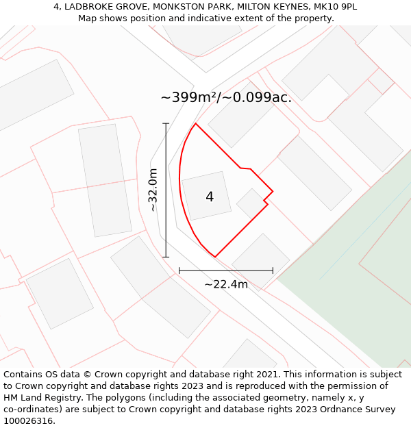 4, LADBROKE GROVE, MONKSTON PARK, MILTON KEYNES, MK10 9PL: Plot and title map