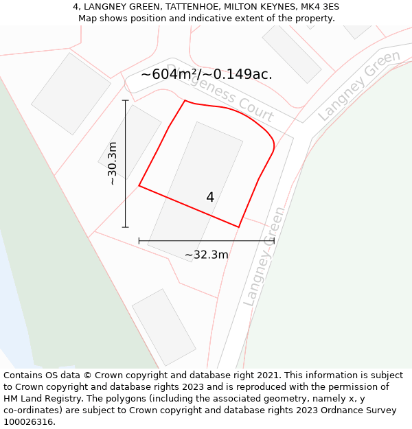 4, LANGNEY GREEN, TATTENHOE, MILTON KEYNES, MK4 3ES: Plot and title map