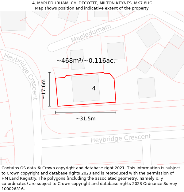 4, MAPLEDURHAM, CALDECOTTE, MILTON KEYNES, MK7 8HG: Plot and title map