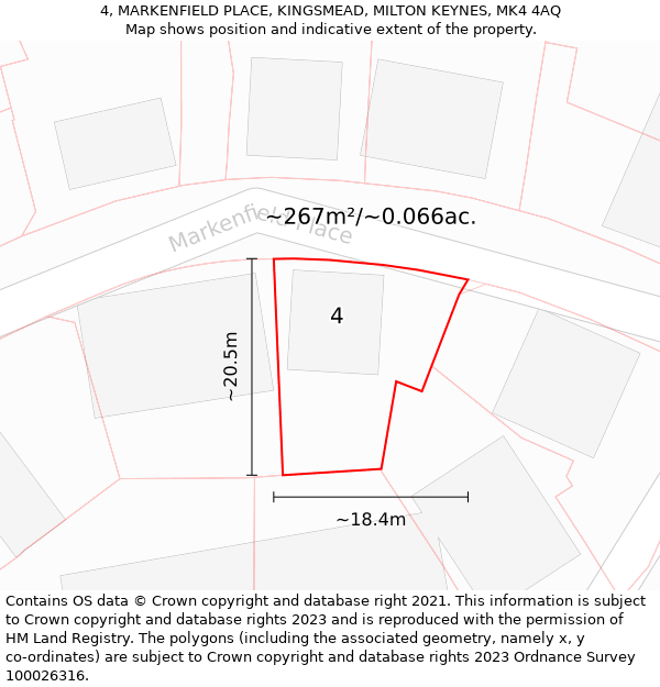 4, MARKENFIELD PLACE, KINGSMEAD, MILTON KEYNES, MK4 4AQ: Plot and title map