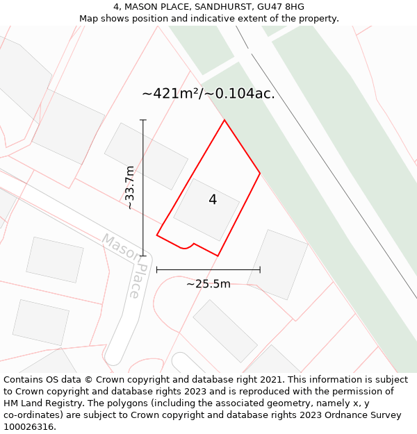 4, MASON PLACE, SANDHURST, GU47 8HG: Plot and title map