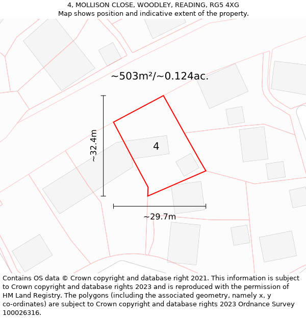 4, MOLLISON CLOSE, WOODLEY, READING, RG5 4XG: Plot and title map