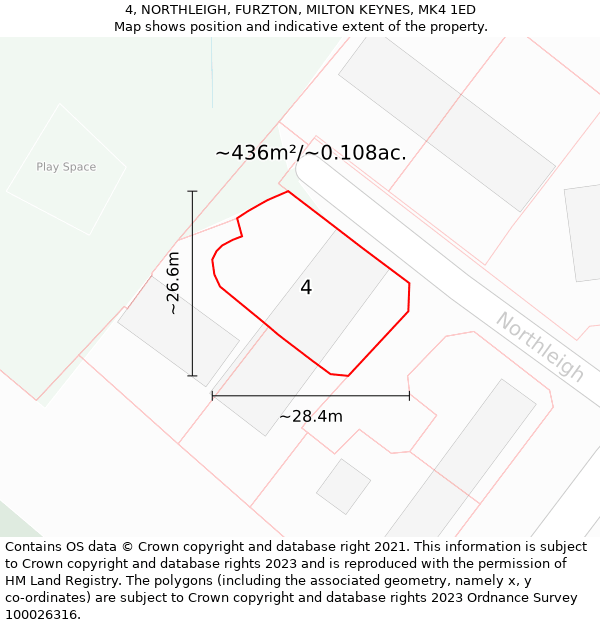 4, NORTHLEIGH, FURZTON, MILTON KEYNES, MK4 1ED: Plot and title map