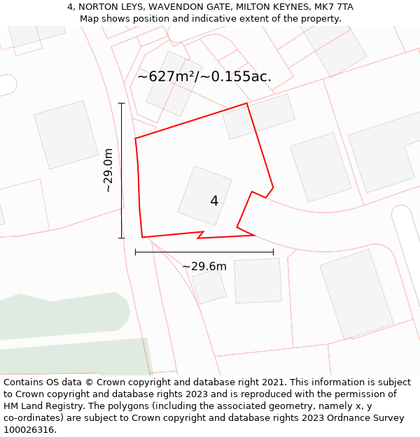 4, NORTON LEYS, WAVENDON GATE, MILTON KEYNES, MK7 7TA: Plot and title map