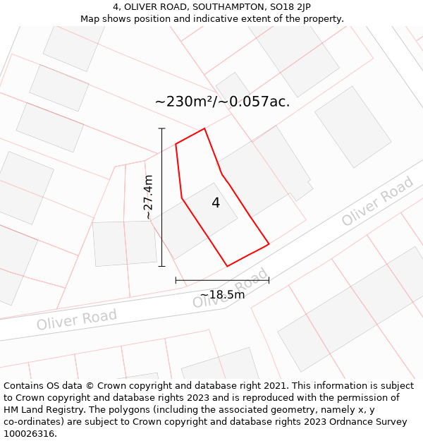 4, OLIVER ROAD, SOUTHAMPTON, SO18 2JP: Plot and title map