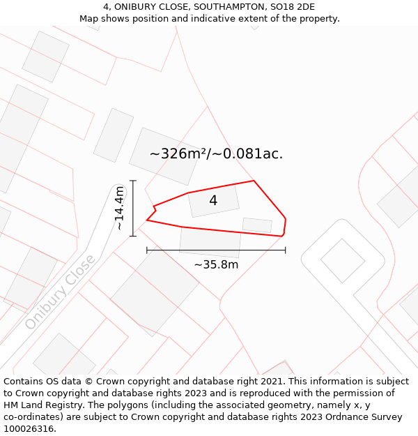 4, ONIBURY CLOSE, SOUTHAMPTON, SO18 2DE: Plot and title map