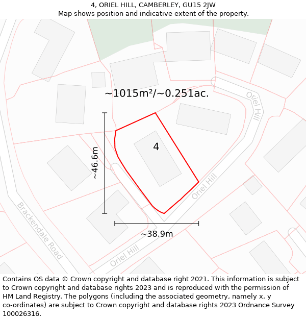 4, ORIEL HILL, CAMBERLEY, GU15 2JW: Plot and title map