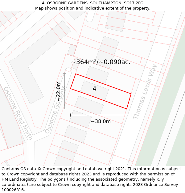 4, OSBORNE GARDENS, SOUTHAMPTON, SO17 2FG: Plot and title map