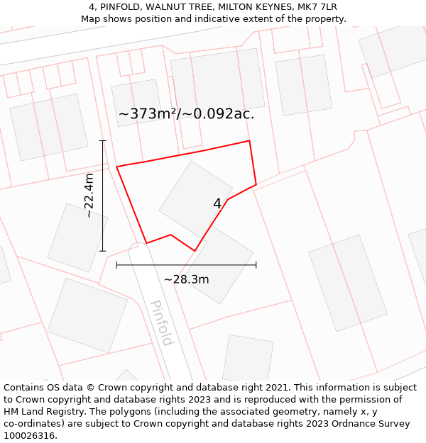 4, PINFOLD, WALNUT TREE, MILTON KEYNES, MK7 7LR: Plot and title map