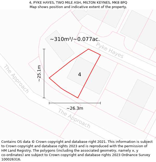 4, PYKE HAYES, TWO MILE ASH, MILTON KEYNES, MK8 8PQ: Plot and title map