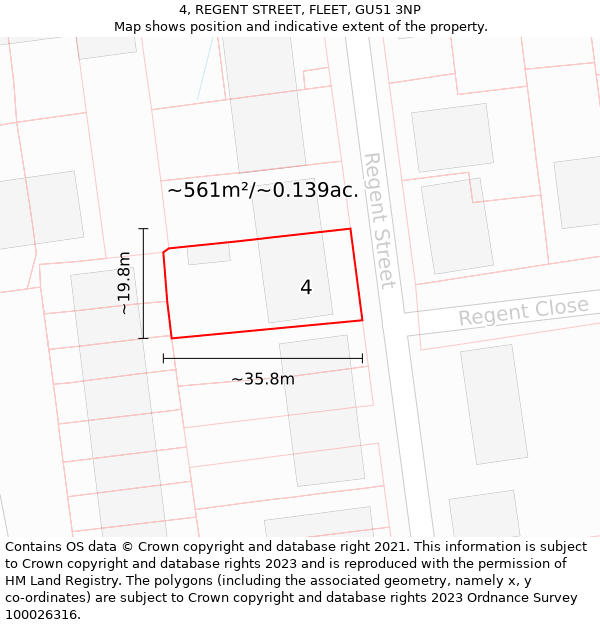 4, REGENT STREET, FLEET, GU51 3NP: Plot and title map