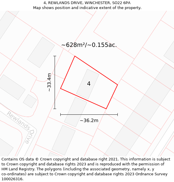 4, REWLANDS DRIVE, WINCHESTER, SO22 6PA: Plot and title map