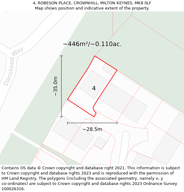 4, ROBESON PLACE, CROWNHILL, MILTON KEYNES, MK8 0LF: Plot and title map