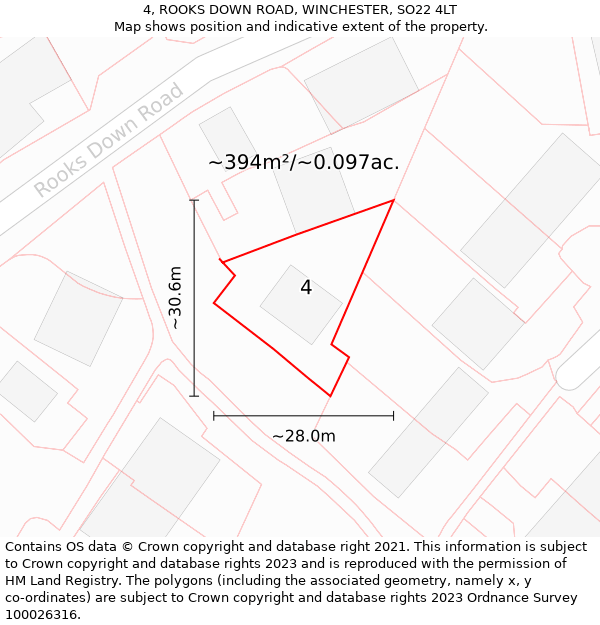 4, ROOKS DOWN ROAD, WINCHESTER, SO22 4LT: Plot and title map