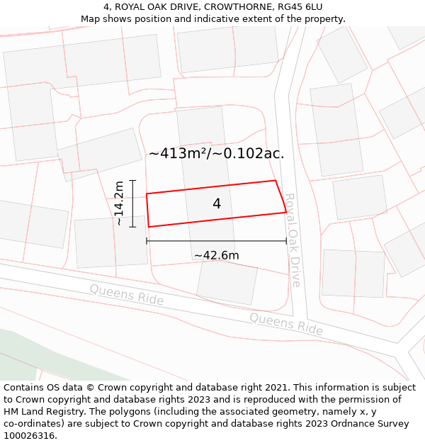 4, ROYAL OAK DRIVE, CROWTHORNE, RG45 6LU: Plot and title map