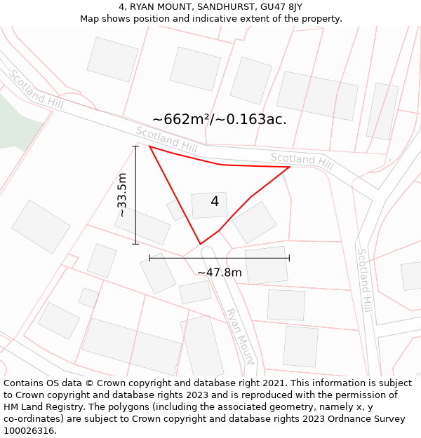 4, RYAN MOUNT, SANDHURST, GU47 8JY: Plot and title map