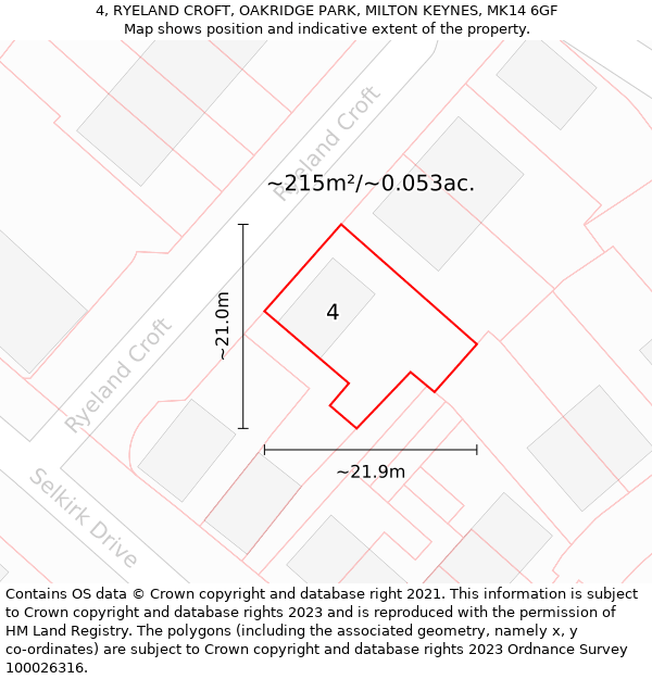 4, RYELAND CROFT, OAKRIDGE PARK, MILTON KEYNES, MK14 6GF: Plot and title map