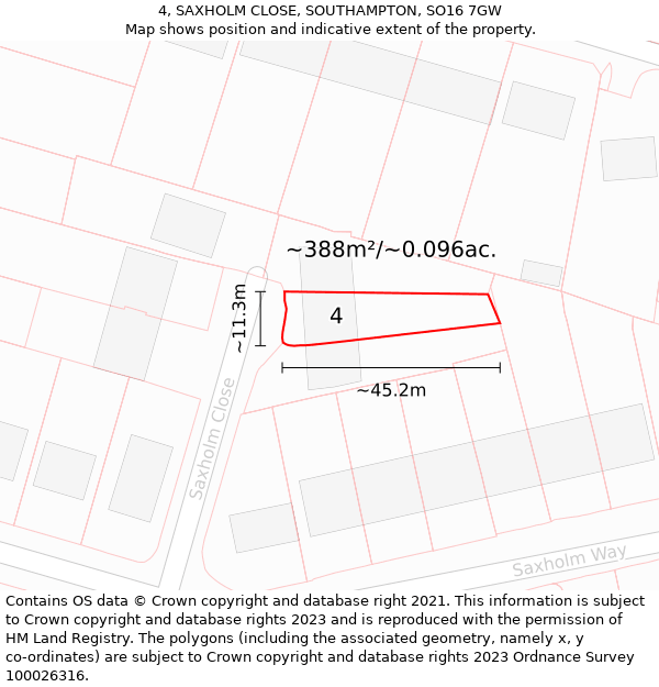 4, SAXHOLM CLOSE, SOUTHAMPTON, SO16 7GW: Plot and title map