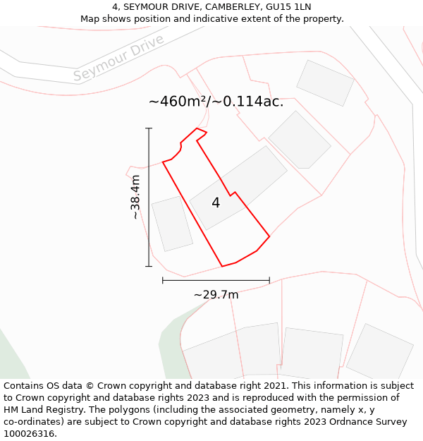 4, SEYMOUR DRIVE, CAMBERLEY, GU15 1LN: Plot and title map