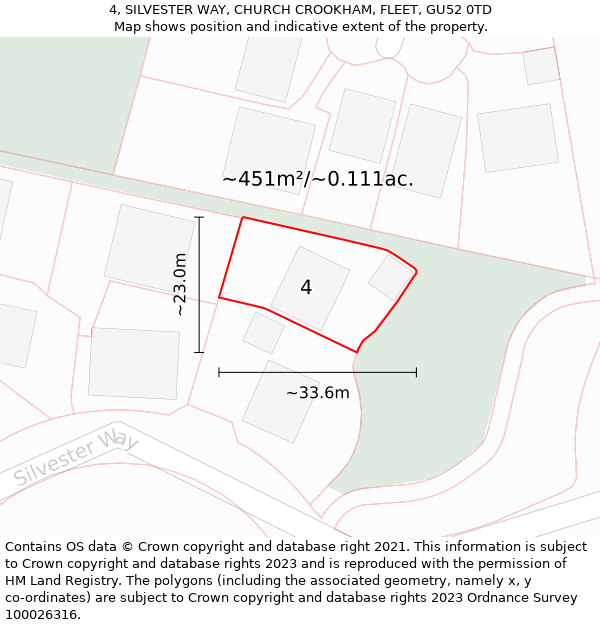 4, SILVESTER WAY, CHURCH CROOKHAM, FLEET, GU52 0TD: Plot and title map