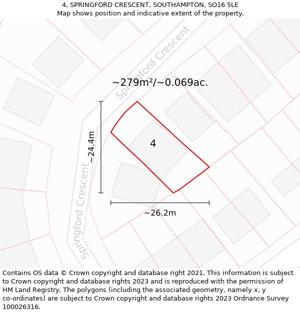 4, SPRINGFORD CRESCENT, SOUTHAMPTON, SO16 5LE: Plot and title map