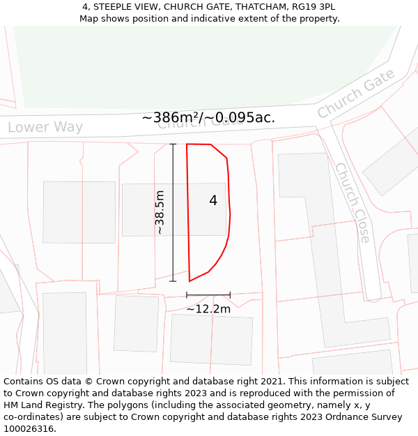 4, STEEPLE VIEW, CHURCH GATE, THATCHAM, RG19 3PL: Plot and title map