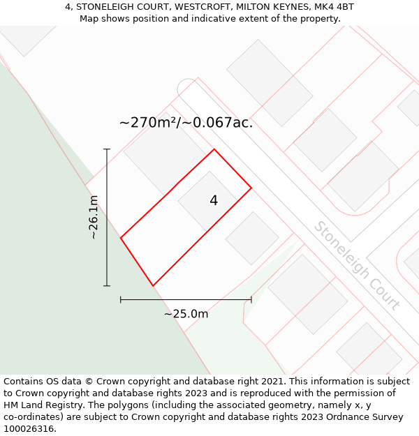 4, STONELEIGH COURT, WESTCROFT, MILTON KEYNES, MK4 4BT: Plot and title map