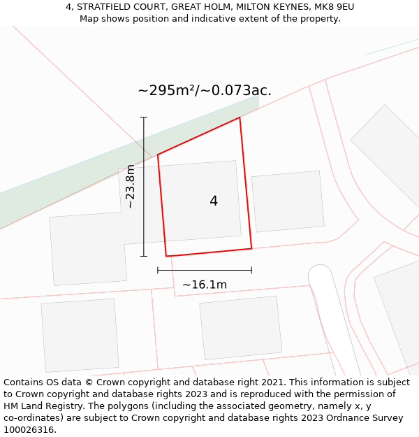 4, STRATFIELD COURT, GREAT HOLM, MILTON KEYNES, MK8 9EU: Plot and title map