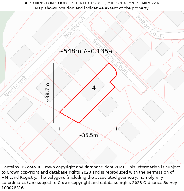 4, SYMINGTON COURT, SHENLEY LODGE, MILTON KEYNES, MK5 7AN: Plot and title map