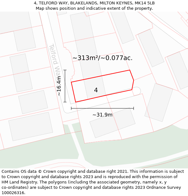 4, TELFORD WAY, BLAKELANDS, MILTON KEYNES, MK14 5LB: Plot and title map