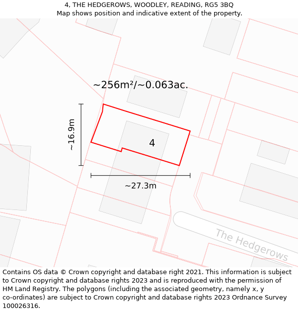 4, THE HEDGEROWS, WOODLEY, READING, RG5 3BQ: Plot and title map