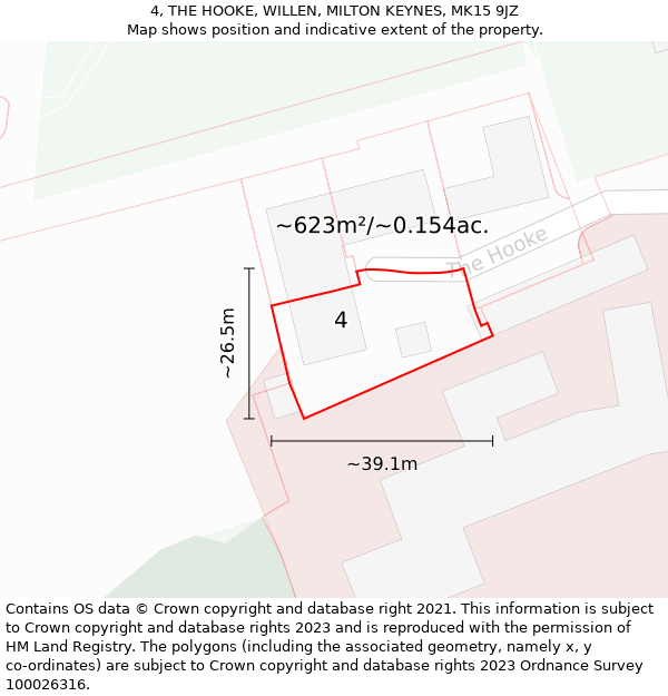 4, THE HOOKE, WILLEN, MILTON KEYNES, MK15 9JZ: Plot and title map