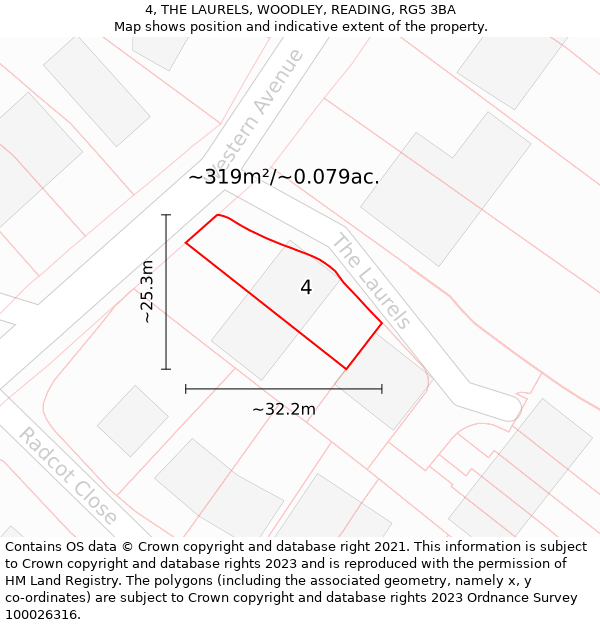 4, THE LAURELS, WOODLEY, READING, RG5 3BA: Plot and title map