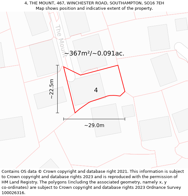 4, THE MOUNT, 467, WINCHESTER ROAD, SOUTHAMPTON, SO16 7EH: Plot and title map